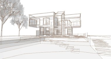 ev mimarisi çizimi 3d illüstrasyon