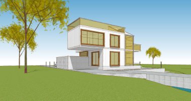 ev mimarisi çizimi 3d illüstrasyon