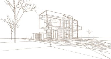 ev mimarisi çizimi 3d illüstrasyon