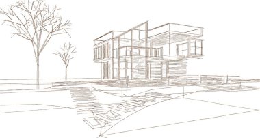 ev mimarisi çizimi 3d illüstrasyon