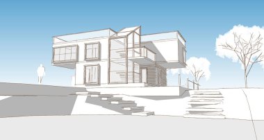 ev mimarisi çizimi 3d illüstrasyon