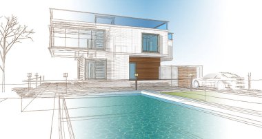 ev mimarisi çizimi 3d illüstrasyon