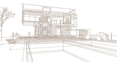 ev mimarisi çizimi 3d illüstrasyon