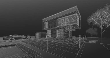 ev mimarisi çizimi 3d illüstrasyon