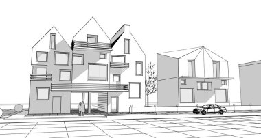 ev mimarisi projesi çizimi 3d illüstrasyon