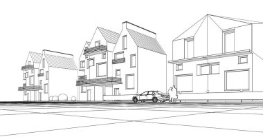 ev mimarisi projesi çizimi 3d illüstrasyon