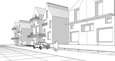 ev mimarisi projesi çizimi 3d illüstrasyon