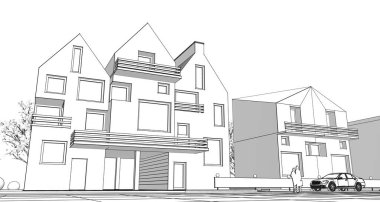 Kasaba mimari projesi çizimi 3D illüstrasyon