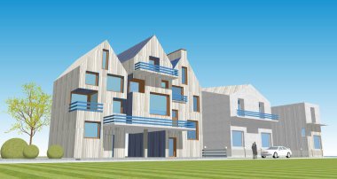 Kasaba mimari projesi çizimi 3D illüstrasyon