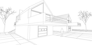 Kasaba mimari projesi çizimi 3D illüstrasyon