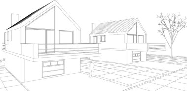 Kasaba mimari projesi çizimi 3D illüstrasyon