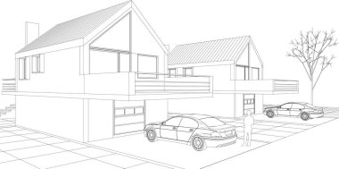 Kasaba mimari projesi çizimi 3D illüstrasyon