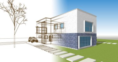 soyut kübik ev 3d oluşturma