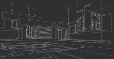 ev, mimari proje, çizim, üç boyutlu illüstrasyon