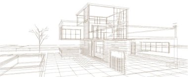 ev mimarisi çizimi 3d illüstrasyon