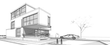 ev mimarisi çizimi 3d illüstrasyon