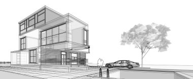 ev mimarisi çizimi 3d illüstrasyon