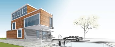 ev mimarisi çizimi 3d illüstrasyon