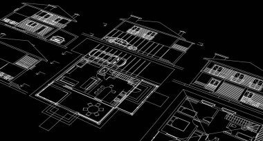 ev mimarisi projesi çizimi 3d illüstrasyon