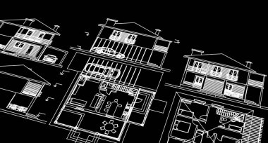 ev mimarisi projesi çizimi 3d illüstrasyon