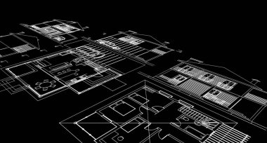 ev mimarisi projesi çizimi 3d illüstrasyon