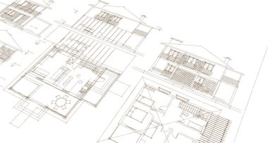 ev mimarisi projesi çizimi 3d illüstrasyon