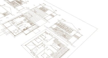 ev mimarisi projesi çizimi 3d illüstrasyon
