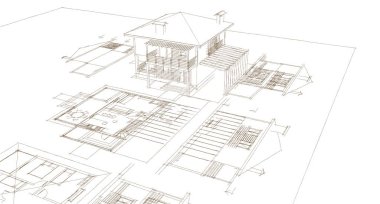 ev mimarisi projesi çizimi 3d illüstrasyon