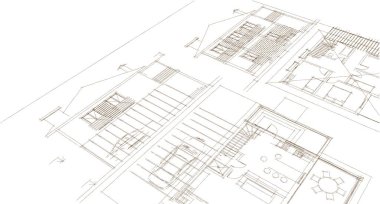 ev mimarisi projesi çizimi 3d illüstrasyon