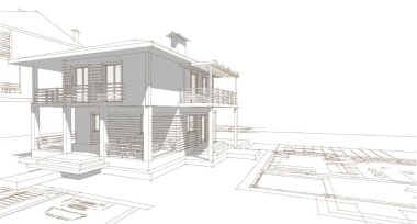 ev mimarisi projesi çizimi 3d illüstrasyon