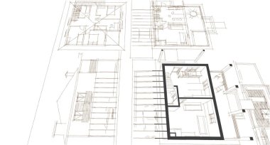 ev mimarisi projesi çizimi 3d illüstrasyon