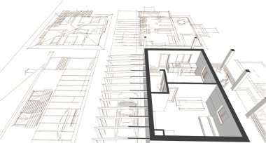 ev mimarisi projesi çizimi 3d illüstrasyon