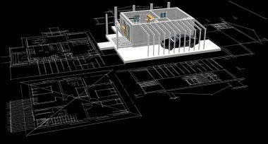 ev mimarisi projesi çizimi 3d illüstrasyon