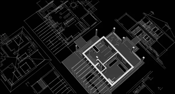 house architectural project sketch 3d illustration