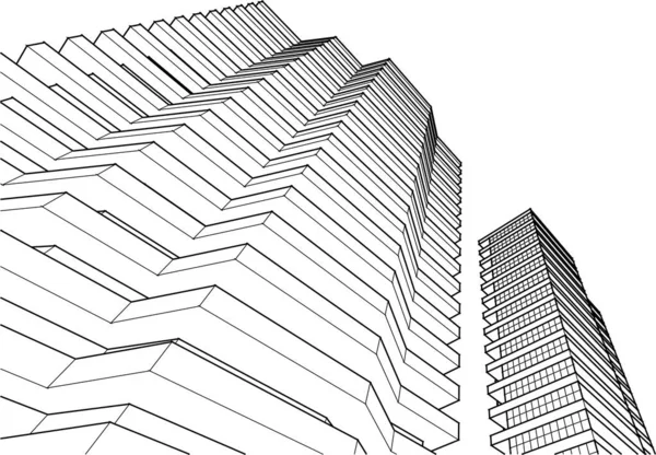 Modern Architecture House Balconies Rendering — Διανυσματικό Αρχείο