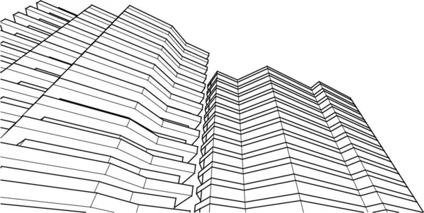 Modern Architecture House Balconies Rendering — Stock vektor