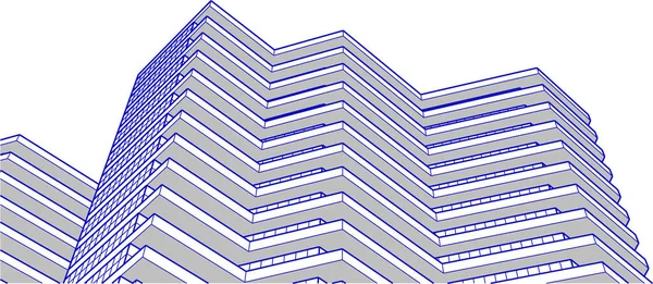 Modern Architecture House Balconies Rendering — Διανυσματικό Αρχείο