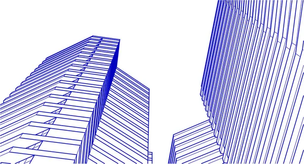 带阳台的现代建筑房子3D渲染 — 图库矢量图片