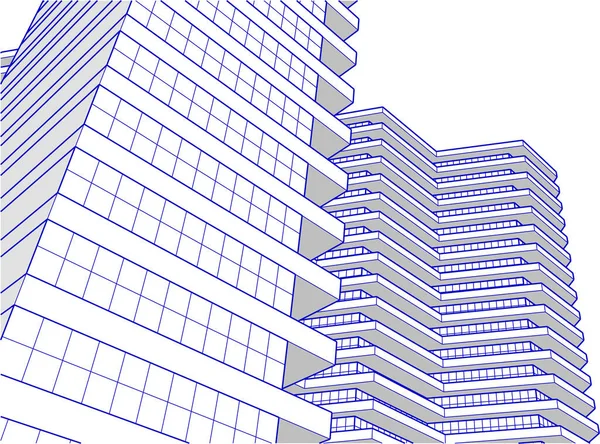 Moderní Architektura Dům Balkony Vykreslování — Stockový vektor