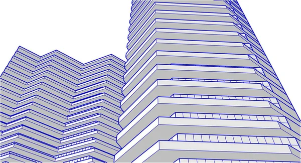 带阳台的现代建筑房子3D渲染 — 图库矢量图片