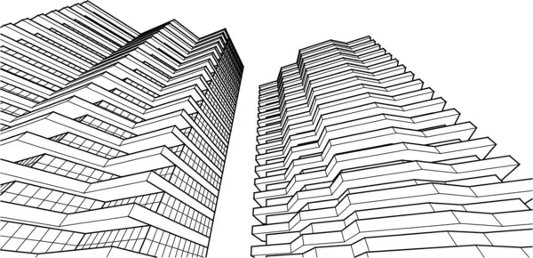 Casa Arquitectura Moderna Con Balcones Rendering — Archivo Imágenes Vectoriales