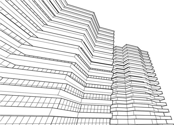 带阳台的现代建筑房子3D渲染 — 图库矢量图片