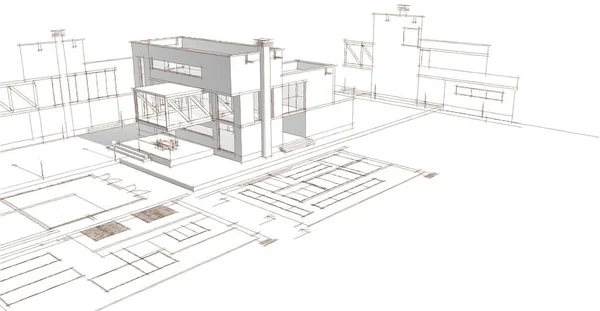 architecture house sketch 3d rendering