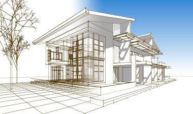 Kasaba mimarisi çizimi 3D illüstrasyon