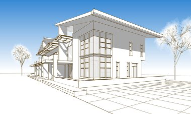 Kasaba mimarisi çizimi 3D illüstrasyon