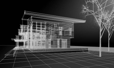 Kasaba mimarisi çizimi 3D illüstrasyon