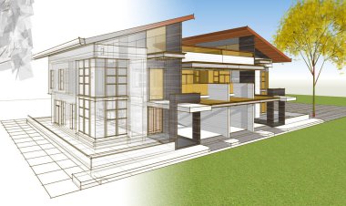 Kasaba mimarisi çizimi 3D illüstrasyon