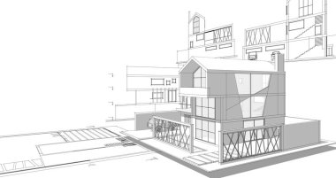 ev mimarisi projesi çizimi 3d illüstrasyon