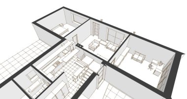 ev planı mimari taslak 3D illüstrasyon