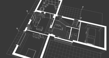 ev planı mimari taslak 3D illüstrasyon